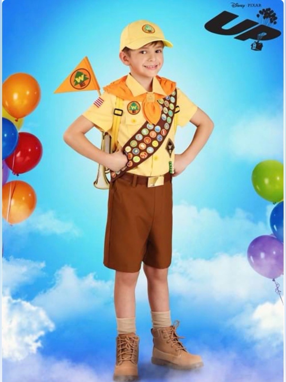Disney Pixar Up Deluxe Russell Wilderness Explorer Costume Kids Small + Handbook